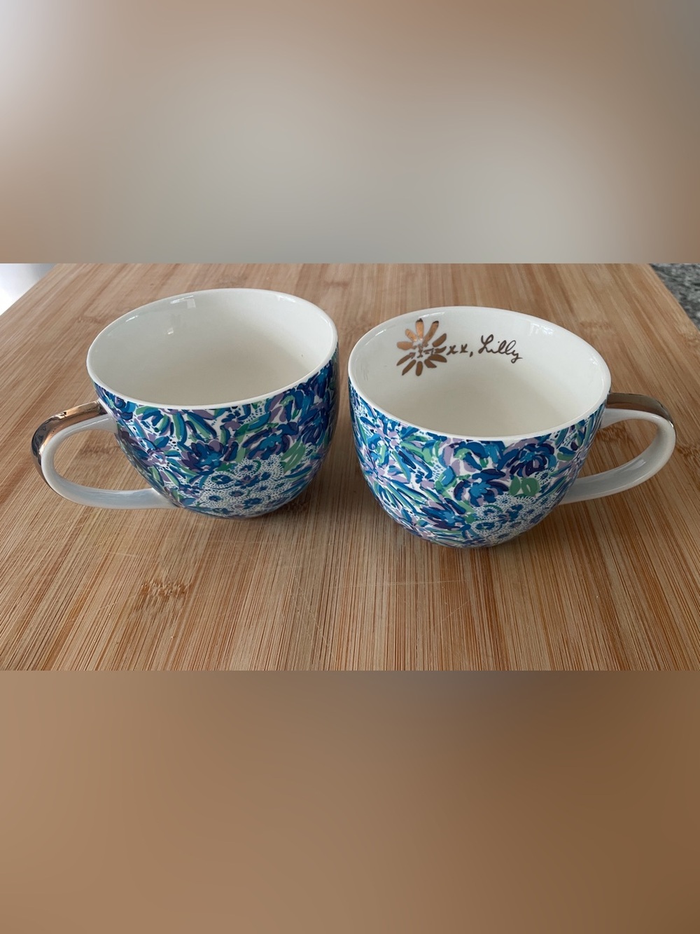 Lily Pulitzer Blue Floral Porcelain Tea Cups - Set of 2